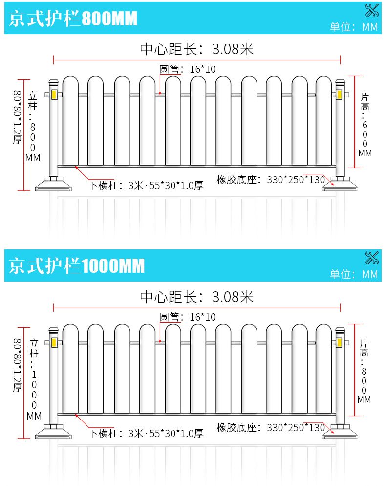 新泽西护栏尺寸图片