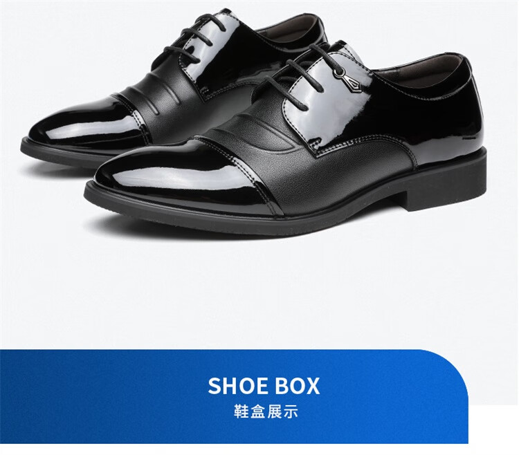 Zhengtai British Men's Leather Shoes, Low-Top Formal Business Shoes, Lace-Up Glossy Leather Shoes for Men, JZ0186 Black Height-Increasing Style, Size 39 10