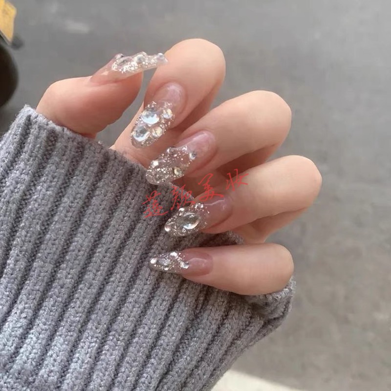 otwoo爆闪钻石满钻渐变亮片穿戴美甲成品贴片假指甲光疗手工甲片新娘