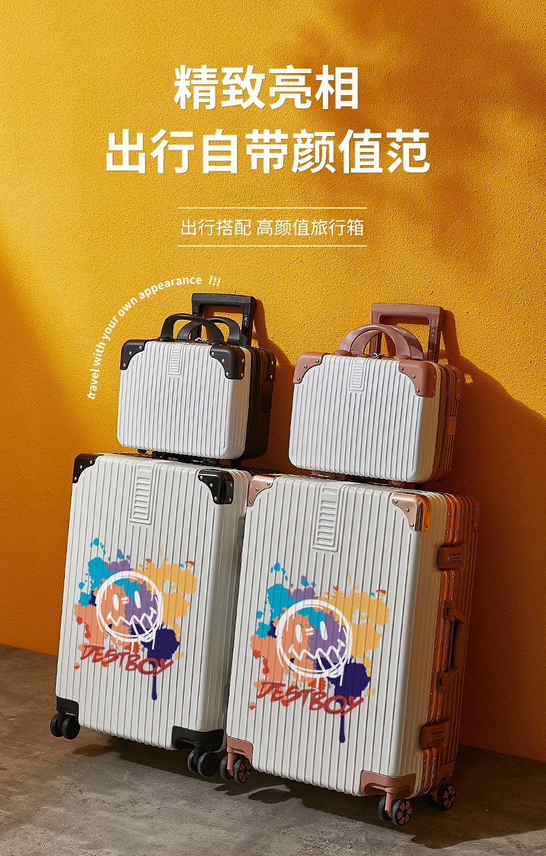 hippo行李箱涂鸦行李箱女万向轮铝框密码拉杆箱结实耐用旅行箱男24大