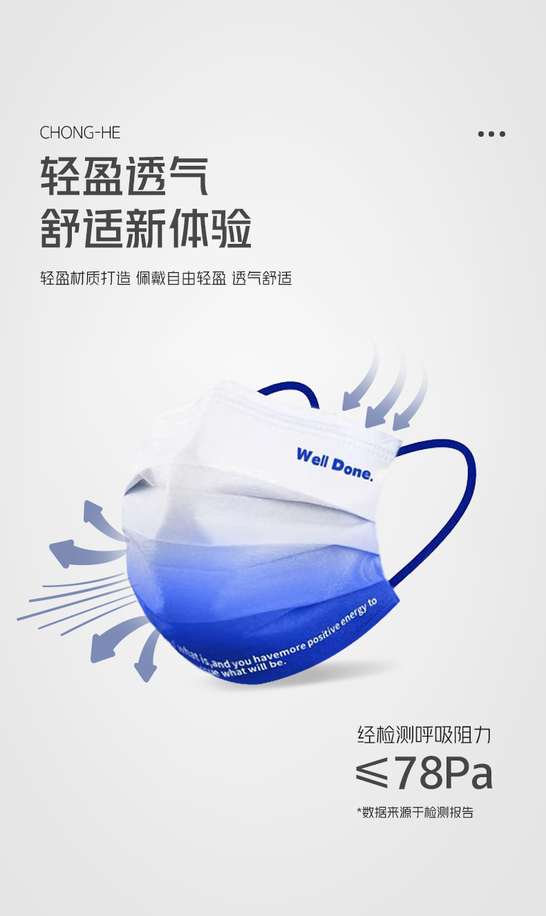 克莱因蓝口罩女高颜值夏季透气一次性三层渐变彩色口罩网红男潮款独立