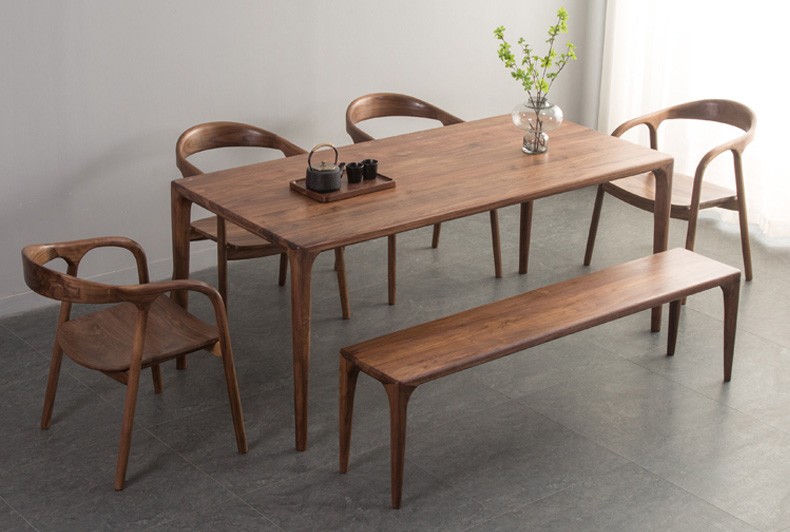 格莱佳德实木餐桌黑胡桃木餐桌椅组合北欧简约饭桌一桌四椅16米