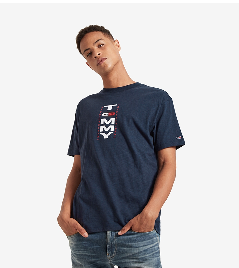 tommy男装休闲纯棉趣味印花logo圆领短袖t恤dm0dm07872深蓝色c87s