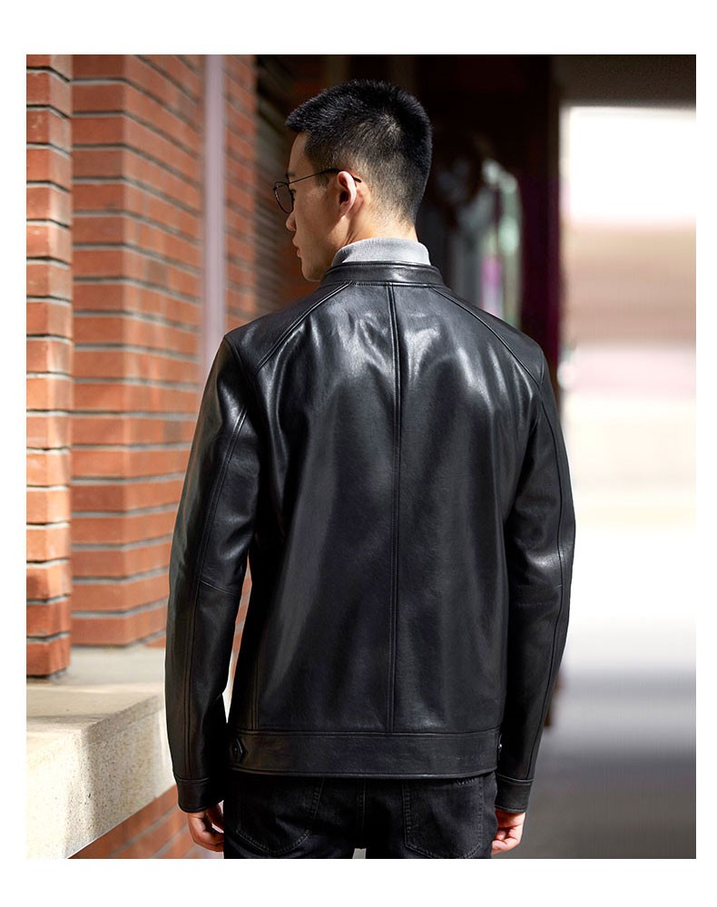 威可多vicutu男士皮衣时尚立领羊皮革修身经典机车皮夹克外套vrw8