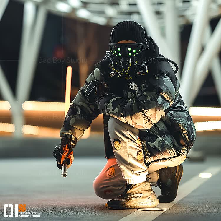 赛博朋克机械面具 赛博朋克面罩发光护目镜防毒面具cos科幻机械能bad