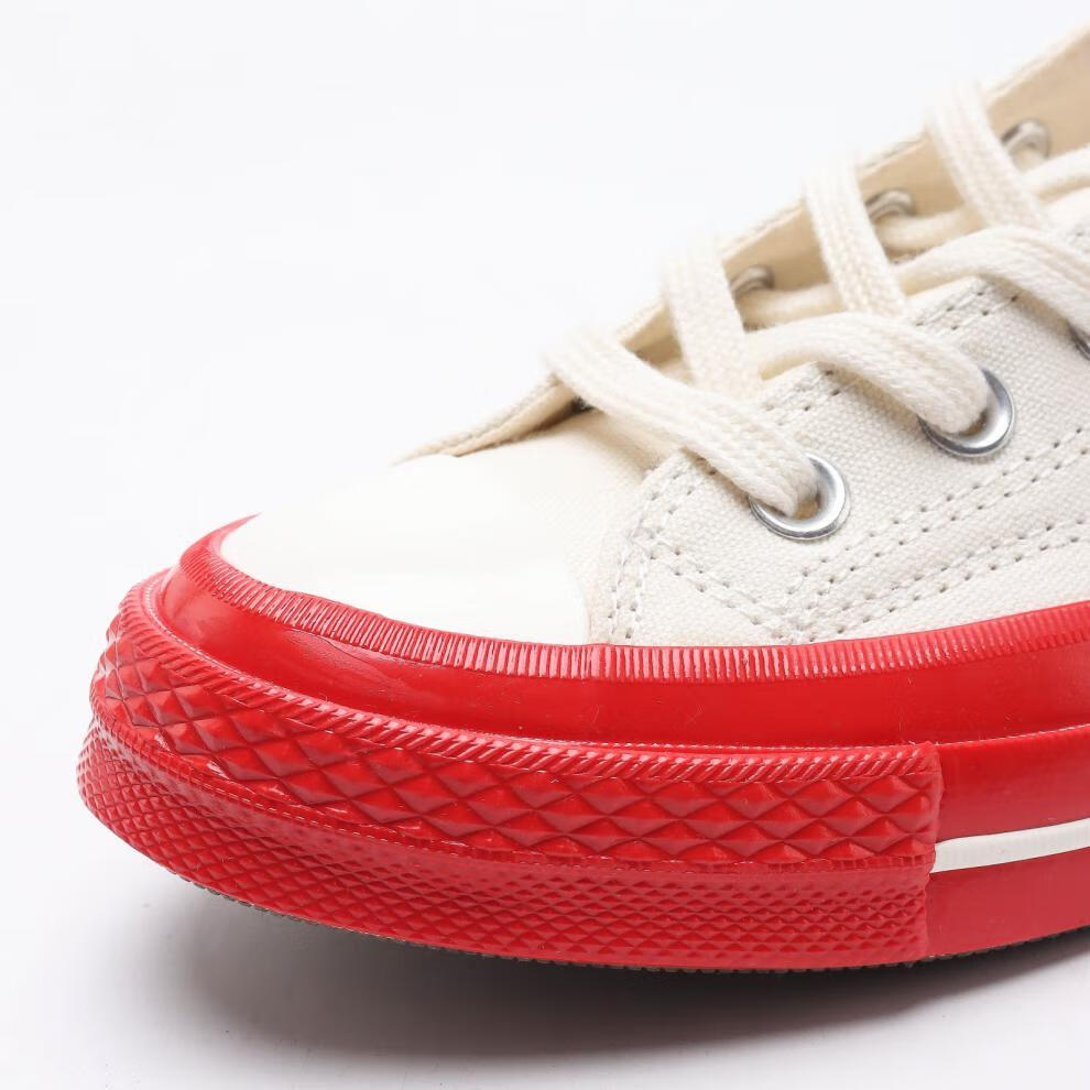 川久保玲联名店1970s play爱心白红边高低帮帆布鞋男女板鞋 白色