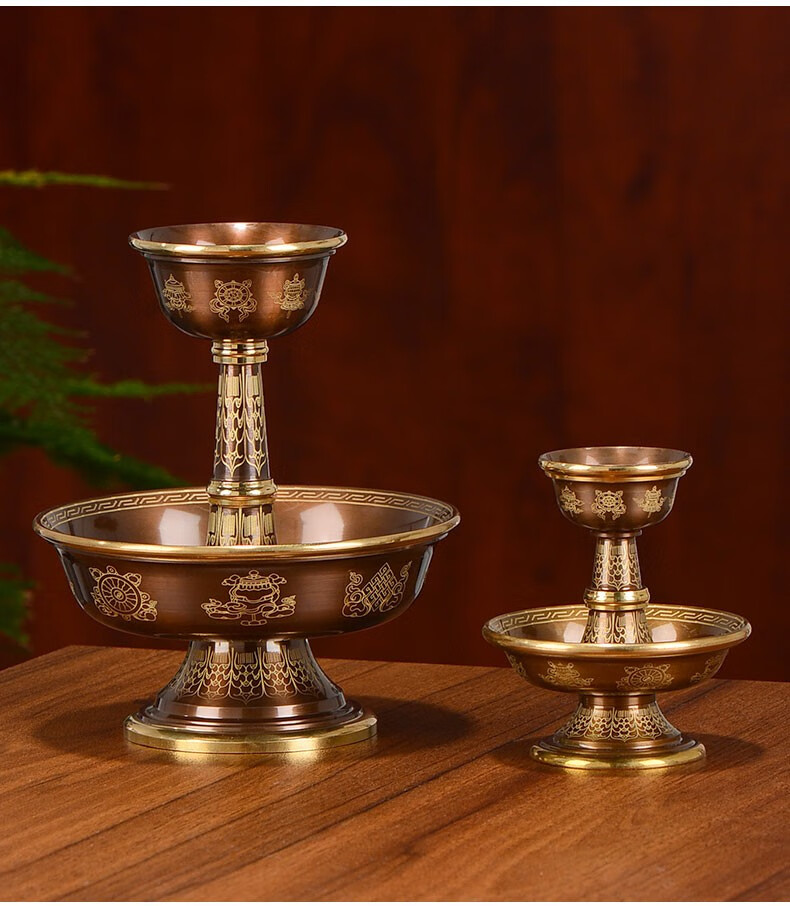 艺巅吉彩 藏村铜护法杯密宗佛具供具供品印度紫铜镀金八吉祥雕花佛前