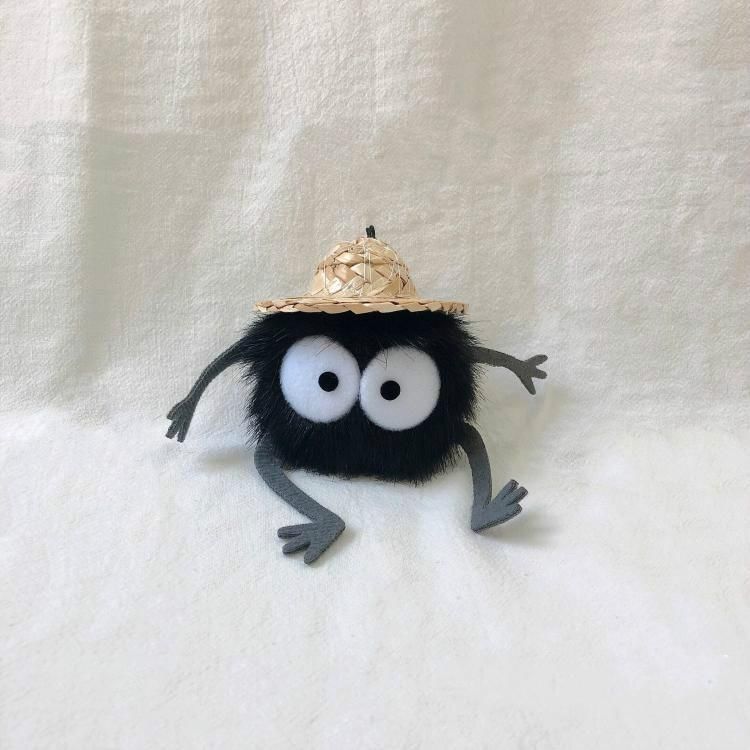 远硕可爱千寻草帽小煤球黑煤炭灰尘精灵毛绒书包包挂件饰钥匙扣布偶