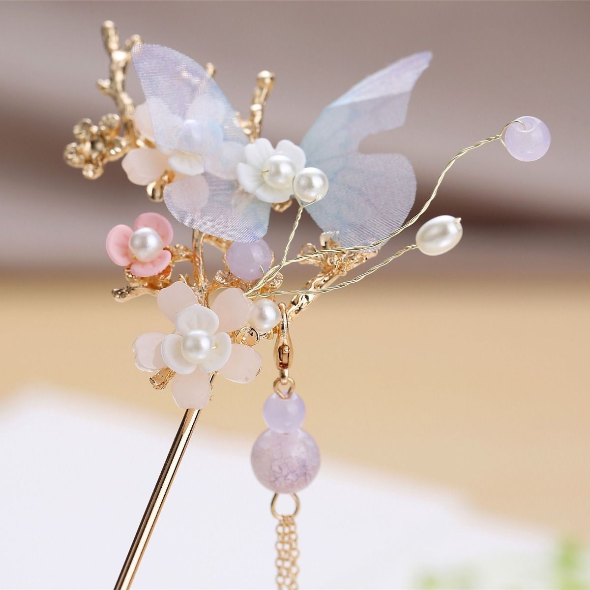 朋趣古风头饰发簪发簪套装女生汉服古代明制表演仙气流苏步摇发饰蓝布