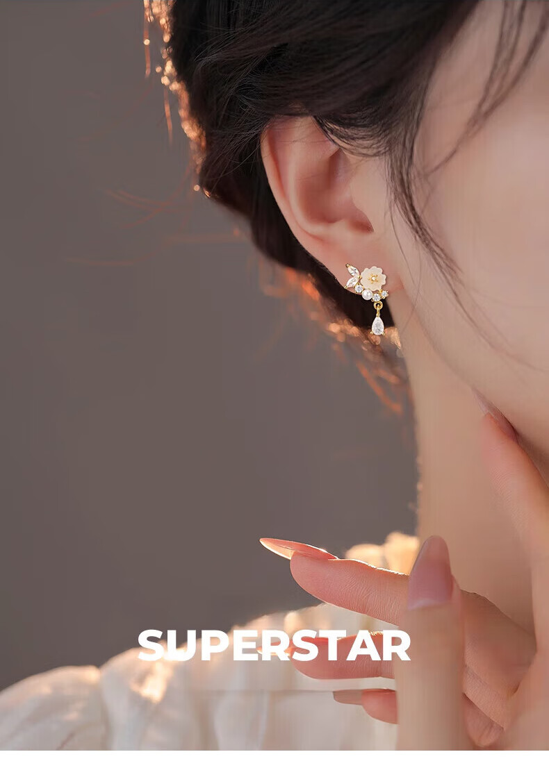 Dijing Camellia Earrings for Women, 925 Sterling Silver Hoop, Elegant Ear Studs, Forest Style Birthday Gift for Girlfriend 1