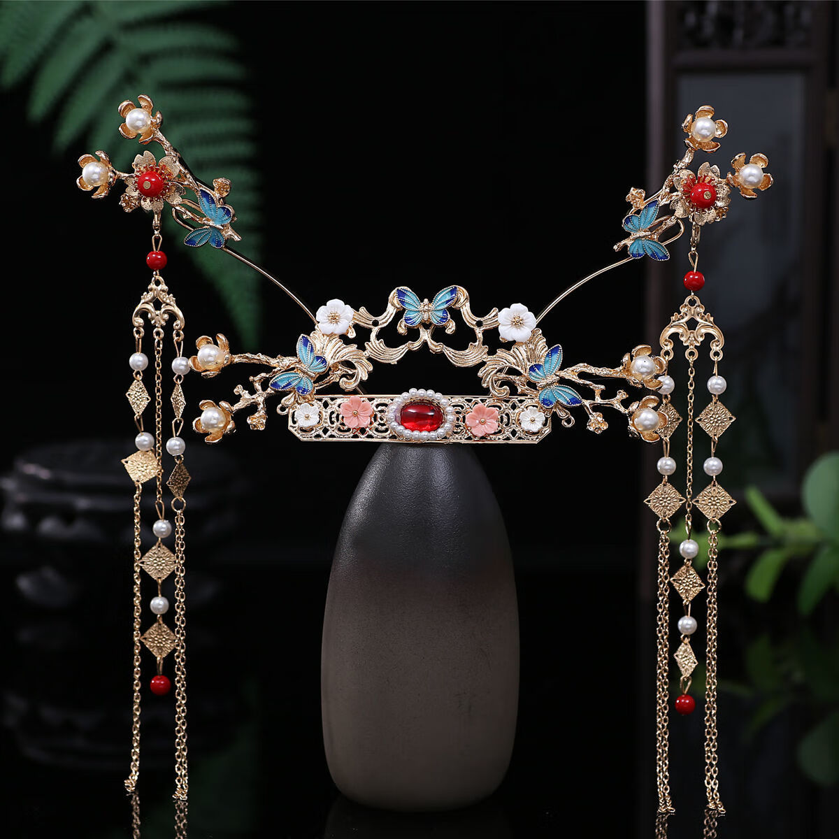 汉服头饰流苏全套古风簪子中国风古典简约发饰超仙古装步摇发套装 蓝