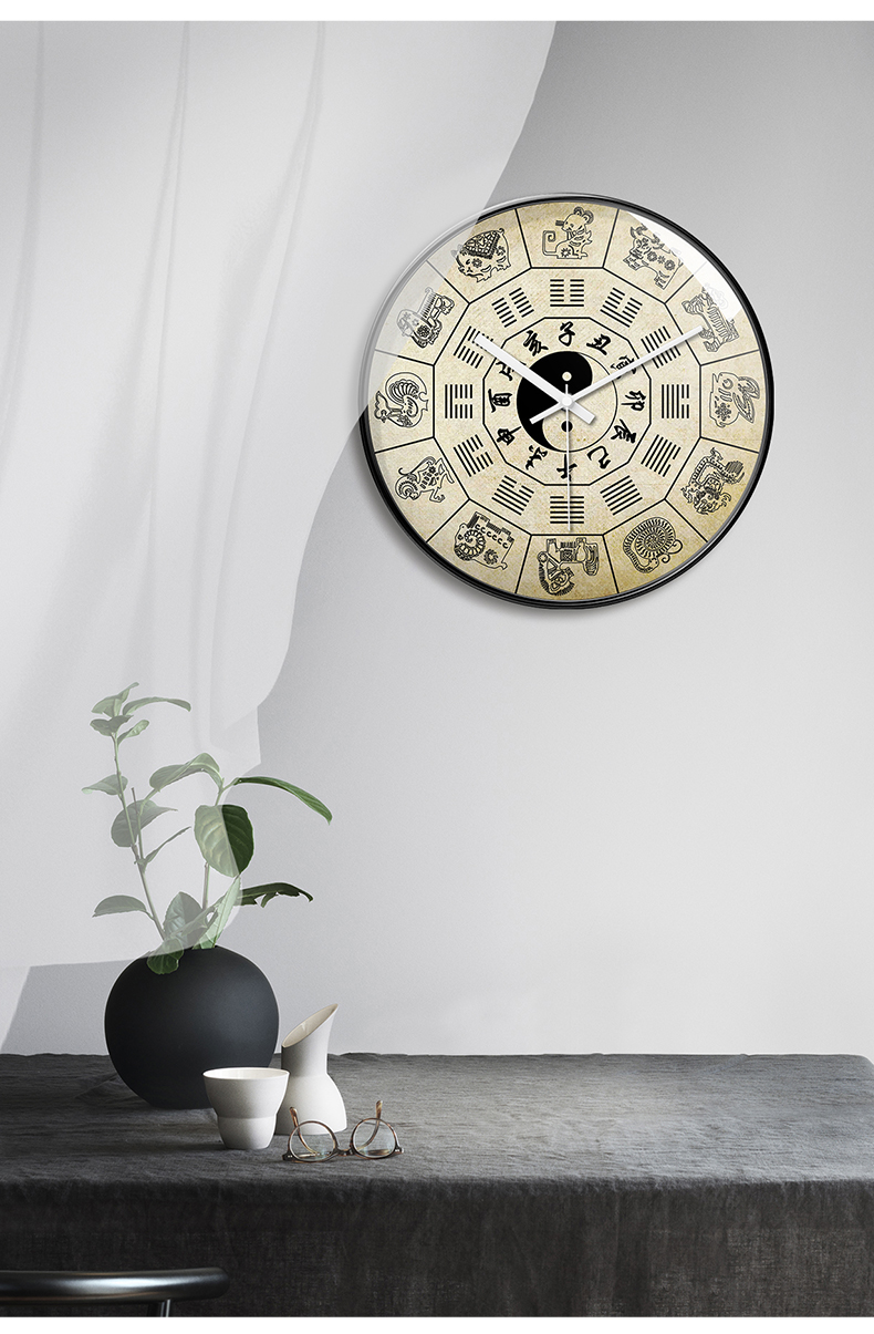 创意中医太极八卦图按摩理疗足道钟表挂钟家用表养生静音时钟 tqh071