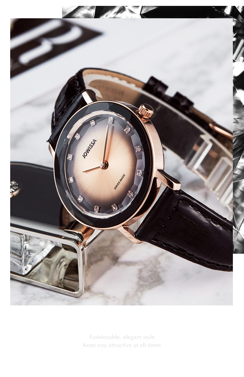 左薇莎(jowissa) 瑞士手表女小众时尚红色表盘防水石英表皮带女士手表