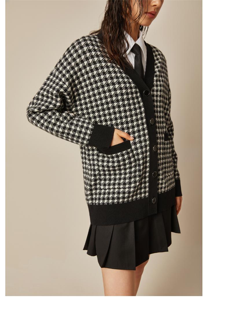 新品直降gloria歌莉娅秋季新品千鸟格毛织外套119j6j05003c黑白千鸟格