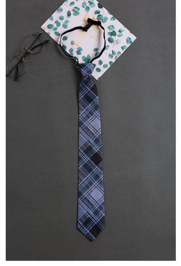 简易领带潮懒人免打领带男女同款装饰衬衫学院风领结蓝格子