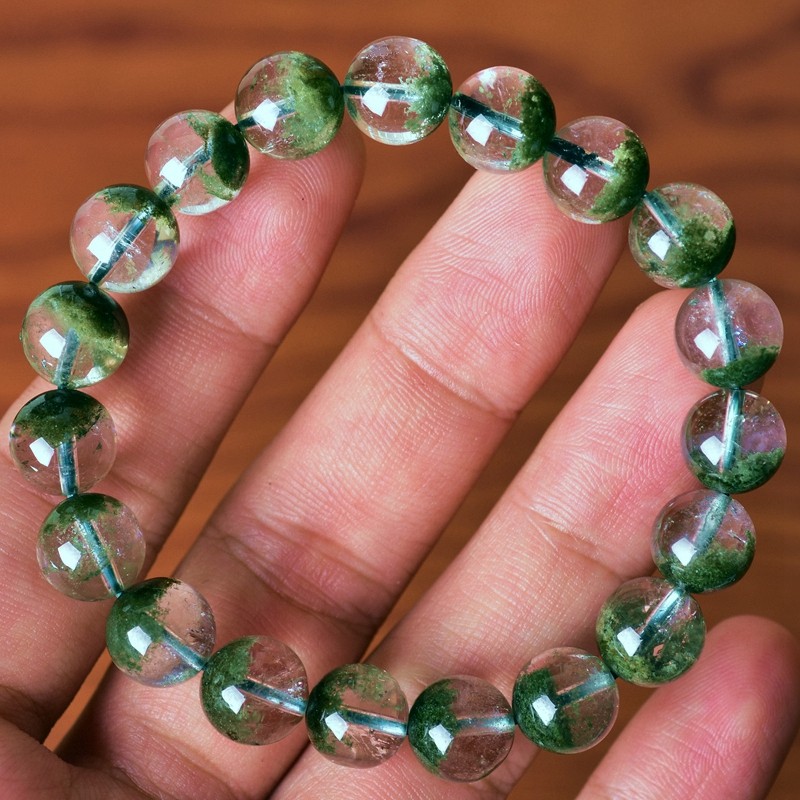 东海水晶 顶妃 绿幽灵手串 男女款一物一图聚宝盆 千层沙满绿绿水晶