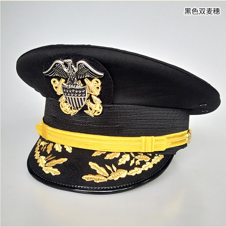 美国海员大盖帽船员白色帽子船长礼服帽子保安帽演出帽大檐帽定制款