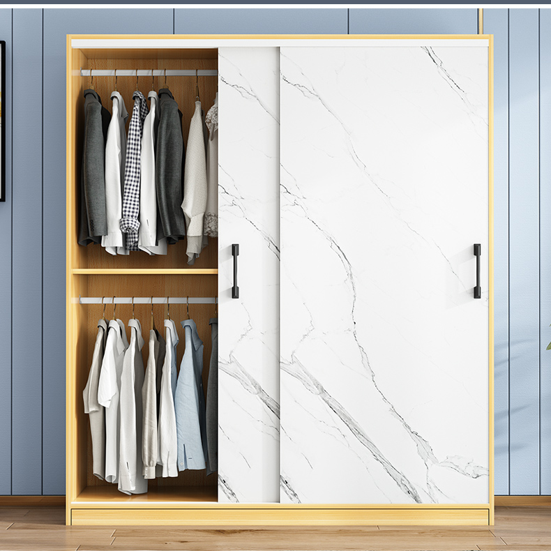 衣柜家用卧室小户型现代简约轻奢木质推拉门结实免安装大理石纹橱长80