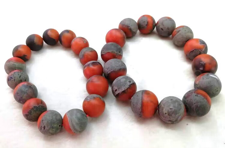 保山南红玛瑙包浆手链宝山带铁皮南红手串柿子哑光磨砂聚宝盆 直径7.