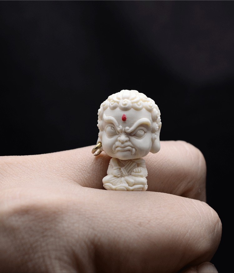 顶盈原创猛犸象牙可爱不动明王佛头三通包金金耳环文玩宝宝治愈系吊坠