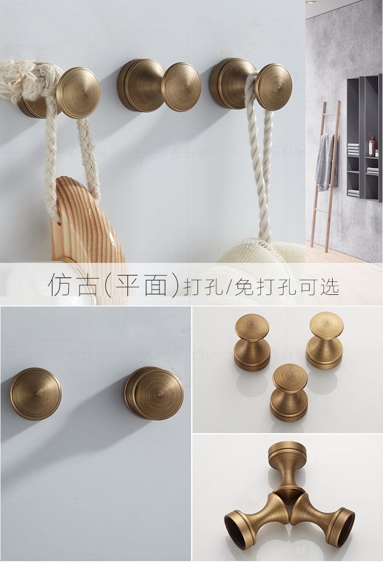 欧式金色单个衣服挂钩仿古铜制单钩黑色免打孔墙壁挂钩美式小衣钩全铜