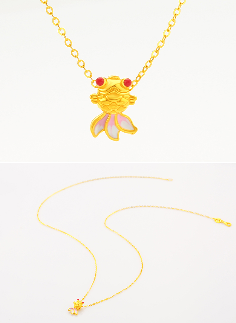 黄金吊坠女款小金鱼吊坠手链转运珠手绳送女友礼物康嘉夫人小金鱼送