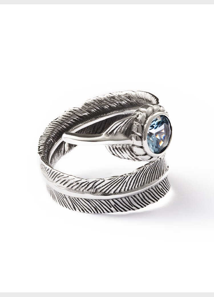 官方直售rockride蓝水晶羽毛戒指活口可调节情侣活口对戒男女个性潮