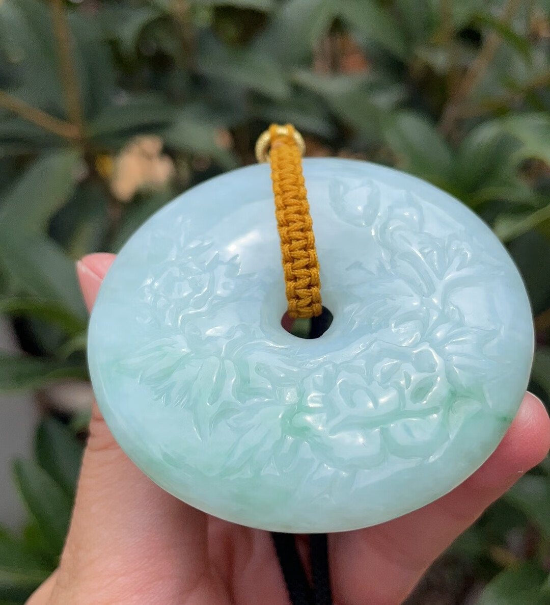 kk宝钰缅甸翡翠浅绿飘花牡丹花平安扣大吊坠挂件证书