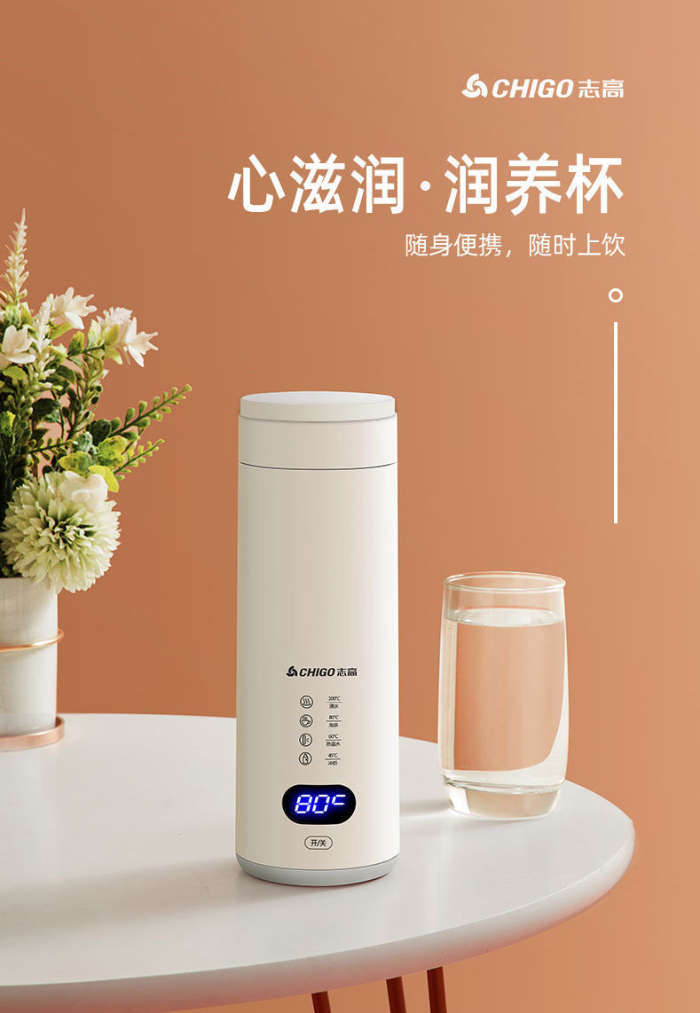 带温度显示的水杯自热水杯便携式烧水杯304不锈钢保温一体电热杯旅行