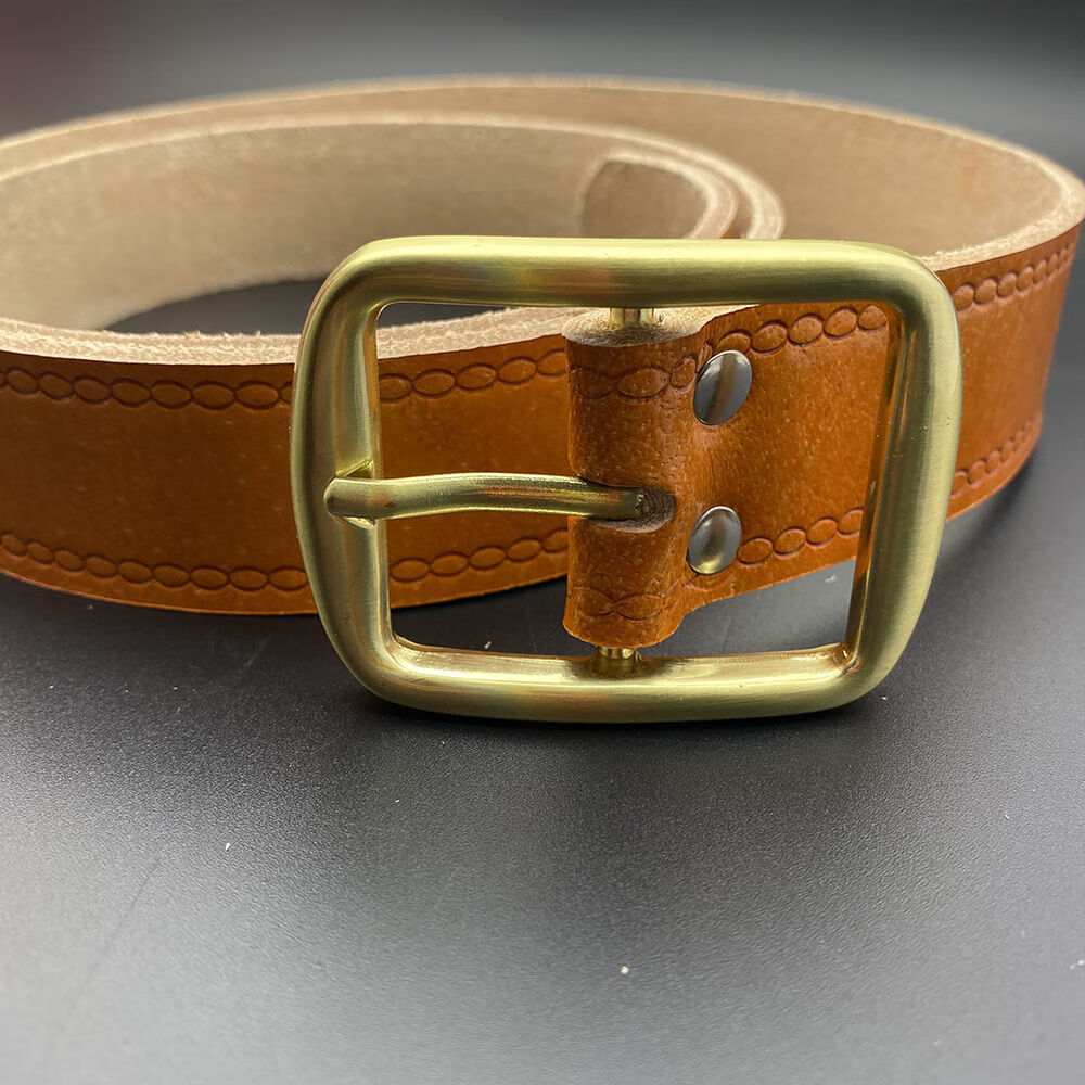 铜头金色日字头整张皮头层牛皮腰带老式纯牛皮电工皮带劳保裤带男 3.