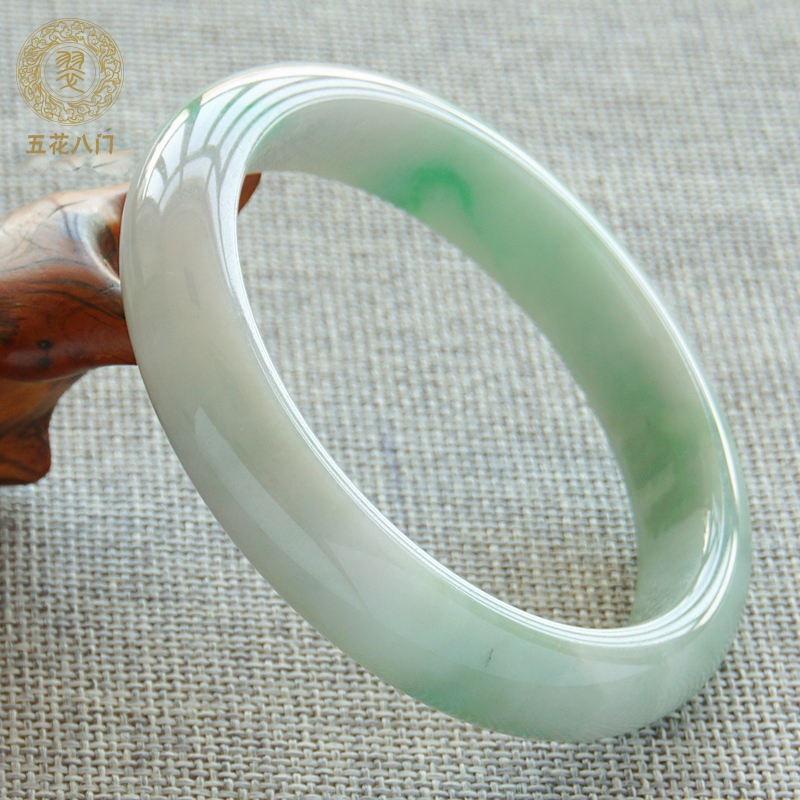 五花八门缅甸冰糯种玉手镯浅绿飘花翡翠手镯女玉镯天然a货 圈口55.