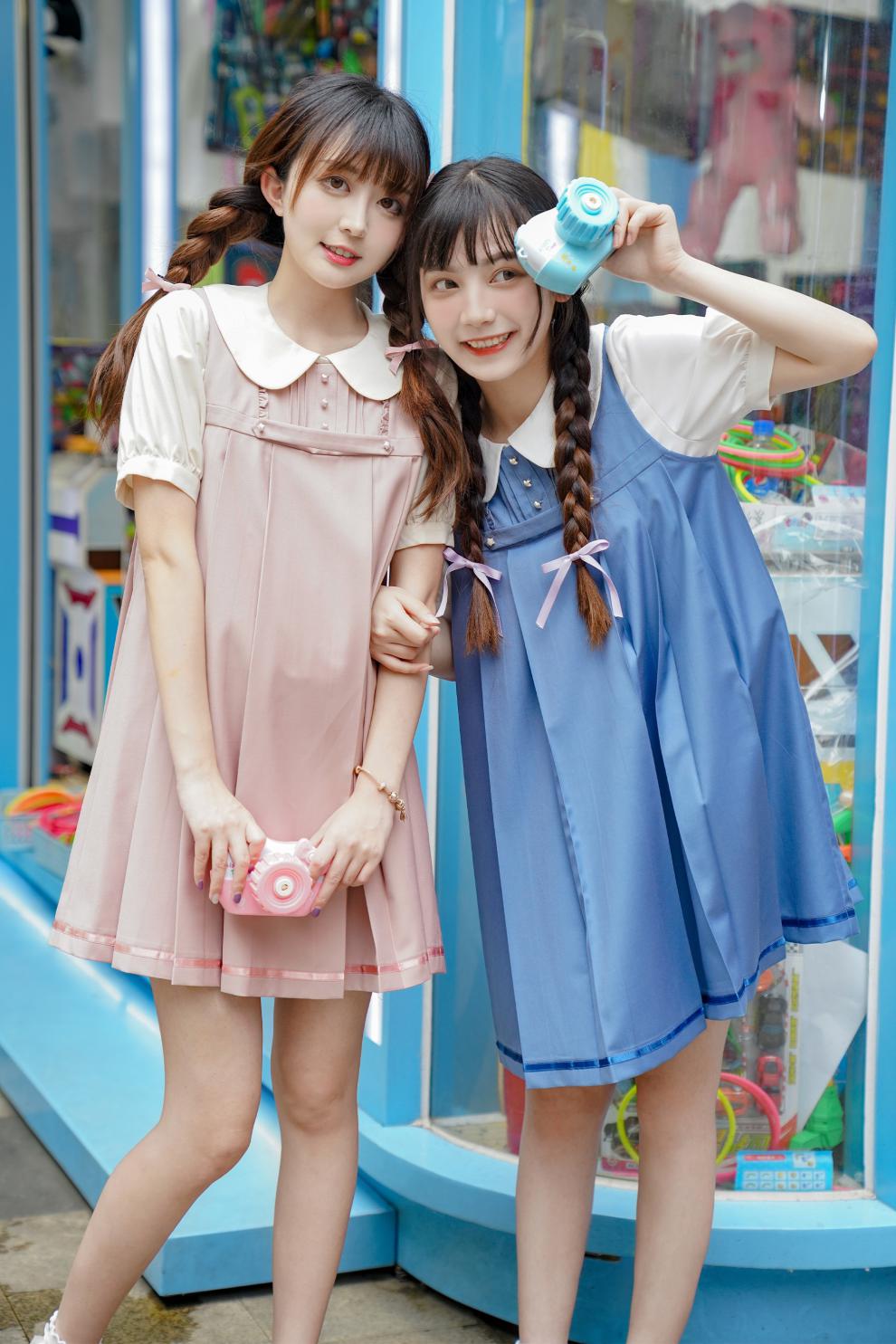 【御茶家】星星扣护奶裙蓝粉三色背心裙可爱款jk百褶春夏秋季百搭