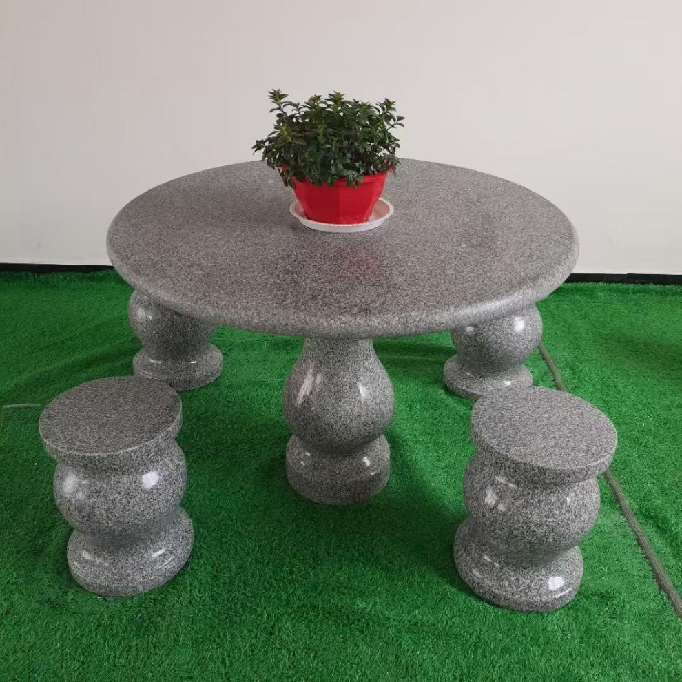 石桌石凳户外庭院花园天然大理石圆桌一套家用花岗岩长方形石桌子 幻