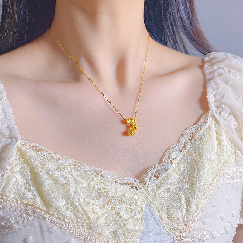 套链锁骨链送女朋友生日礼物 黄金两世欢项链【配金色银项链】【图片