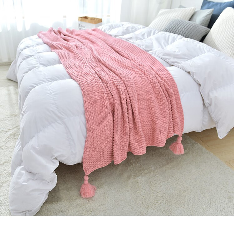 流苏针织毯办公室午睡空调毯子沙发盖毯披肩小毛毯床尾巾灰色70x100cm