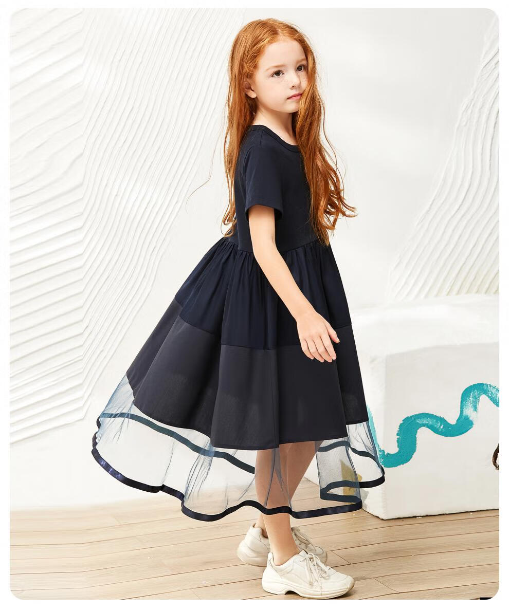 amii童装女童连衣裙2021夏装新款中大童儿童网纱蓬蓬裙子休闲洋气 a款