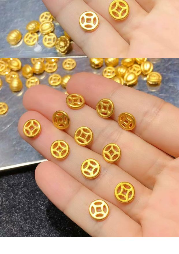 福韵瑞珠宝3d硬金黄金项链铜钱吊坠 999足金钱币转运珠手链戒指脚链