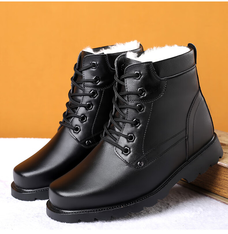 军勾棉靴马丁靴男冬季加绒保暖加厚军勾皮靴真皮男士皮鞋雪地靴东北大