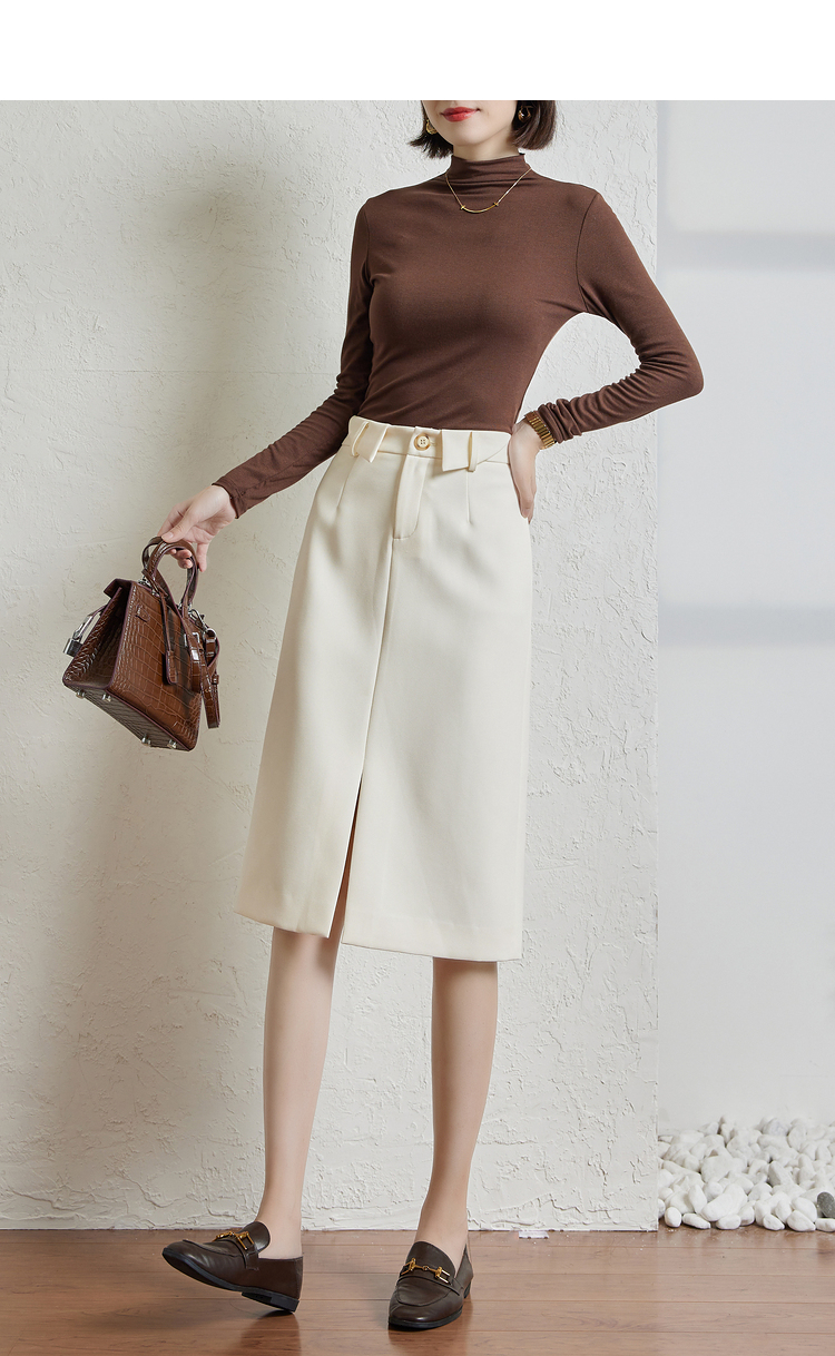 尚都比拉设计感翻折腰中长a字开叉包臀半身裙女秋2021新款裙子 黑色 s