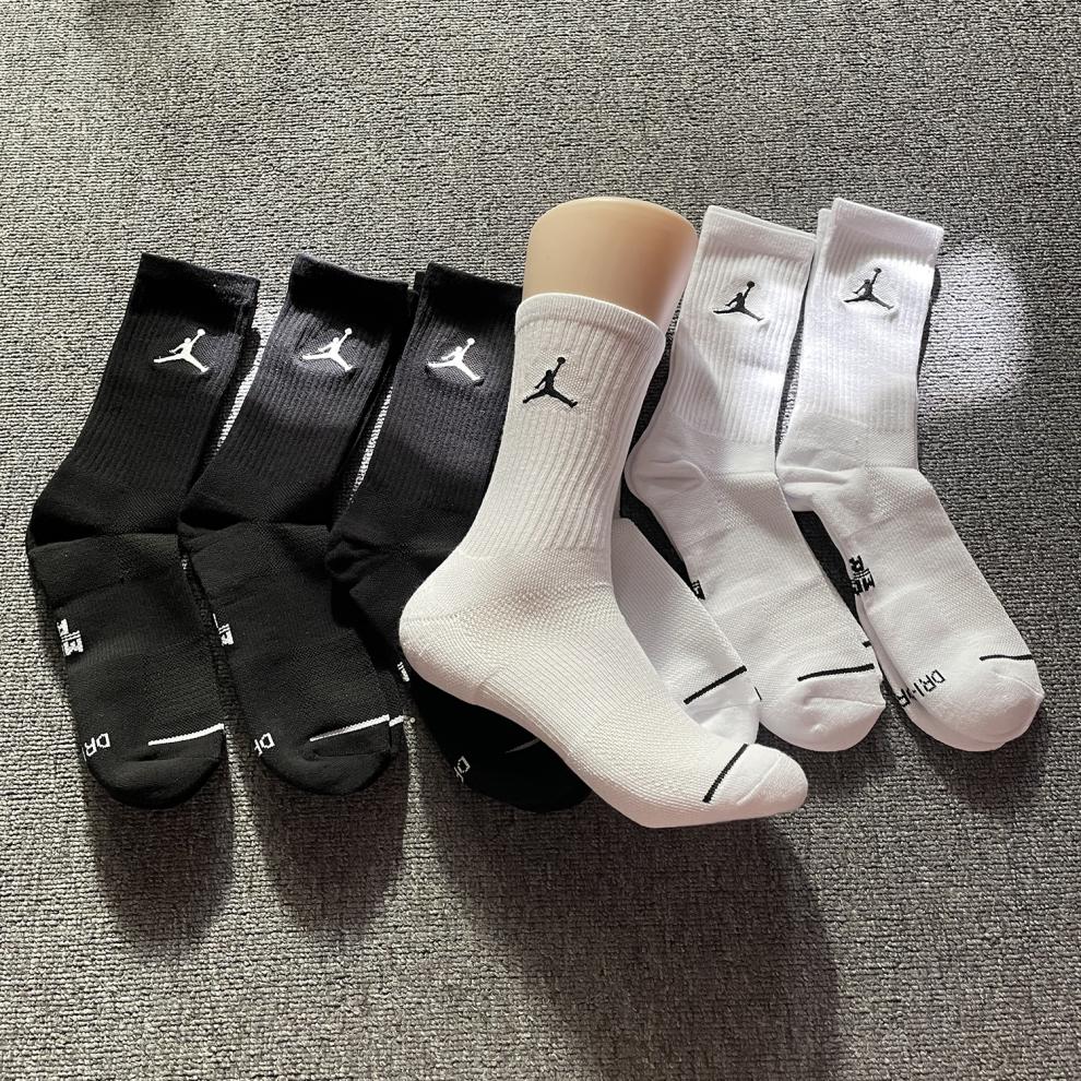 aj袜子篮球袜男女jorda袜子毛巾底纯棉中长筒运动袜 白色长筒一双装 m