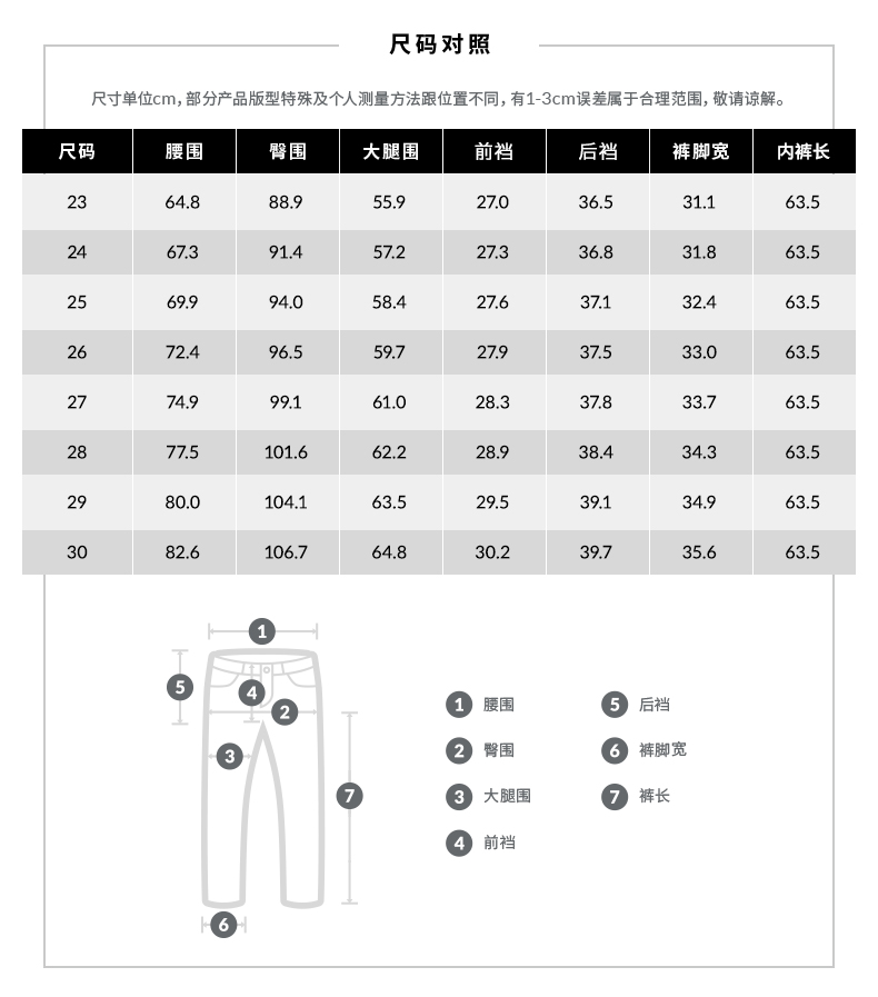 lee的尺码对照表图片