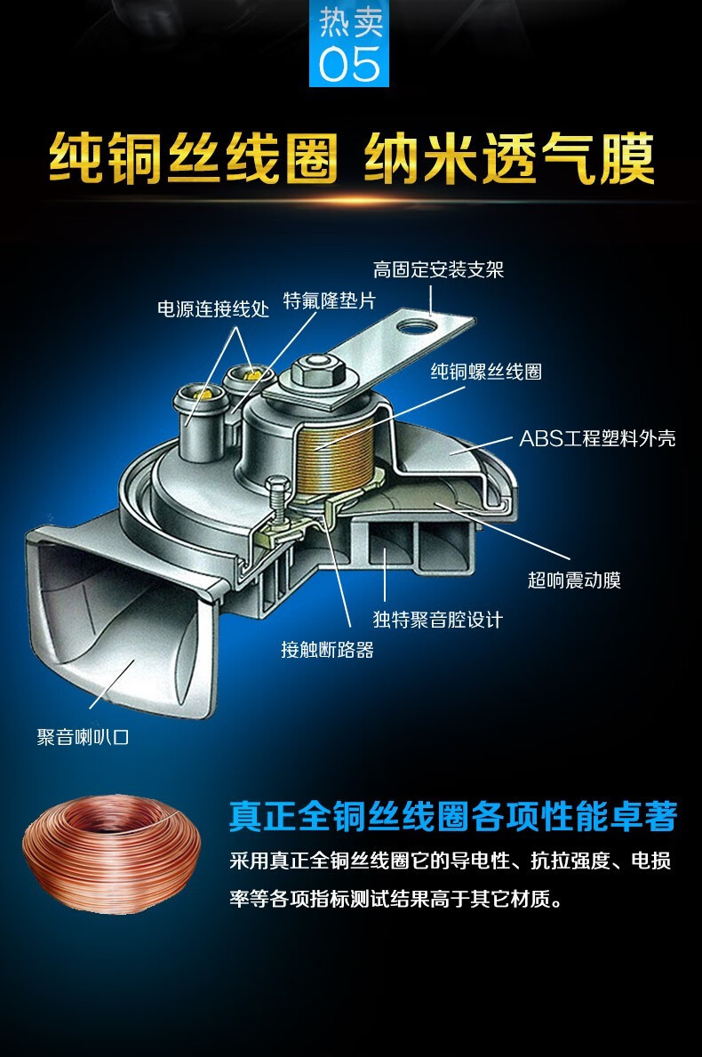 汽车喇叭蜗牛超响防水12v通用型高低音鸣笛喇叭24v摩托车喇叭改装12v
