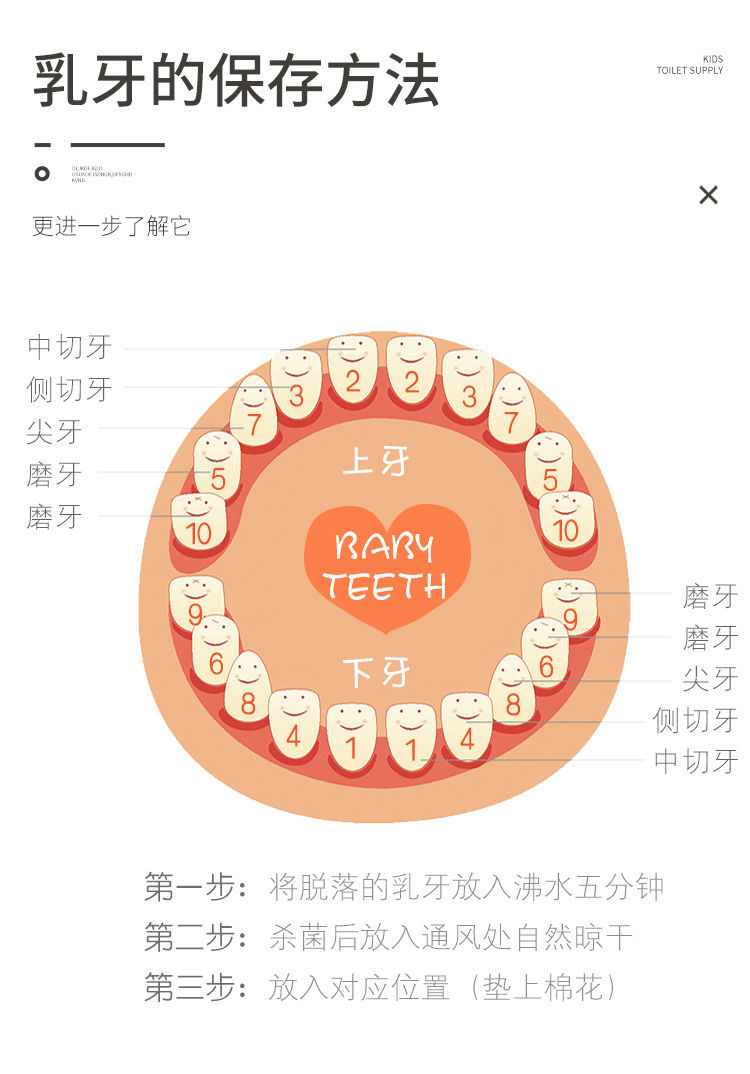 乳牙纪念盒 儿童乳牙盒男孩女孩乳牙纪念盒牙齿收藏存盒胎毛纪念换牙