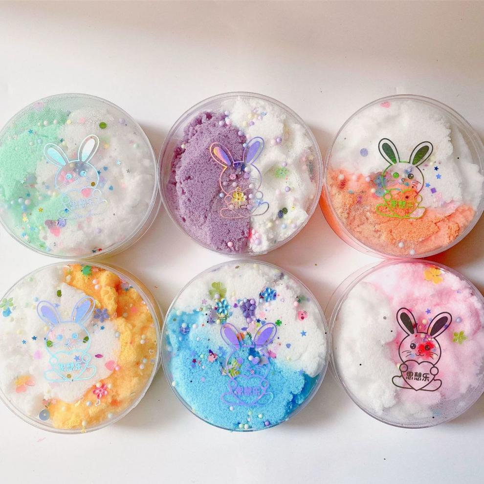 千丝泥圆盒小兔子手工黏土网红双拼千丝泥越玩越大棉花泥拉丝泥diy超