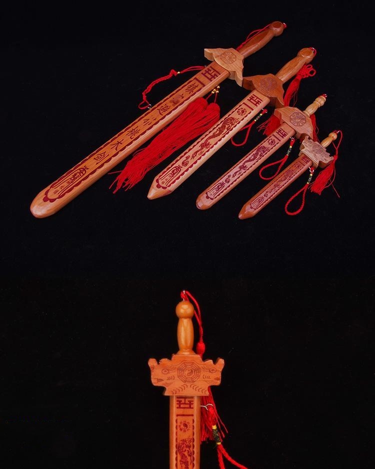 护平安驱不利纯手工道士剑斩烂桃花 80cm朱砂桃木剑(加粗加宽)【图片