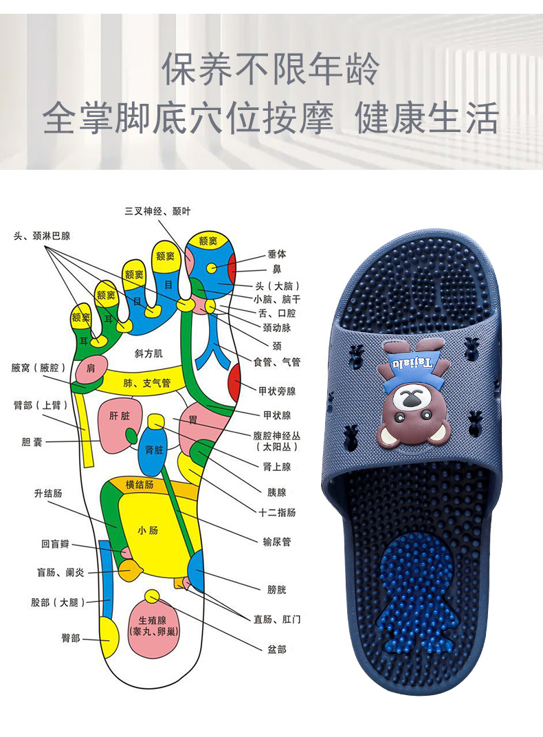 按摩拖鞋男女家用室内防滑穴位带刺颗粒软底足疗脚底按摩拖鞋灰色1343