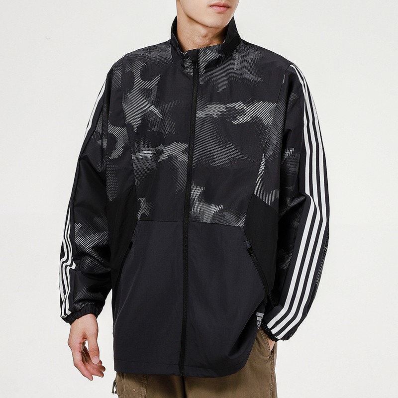 adidas阿迪达斯防风衣男连帽上衣21秋季新款运动服轻便休闲夹克外套h