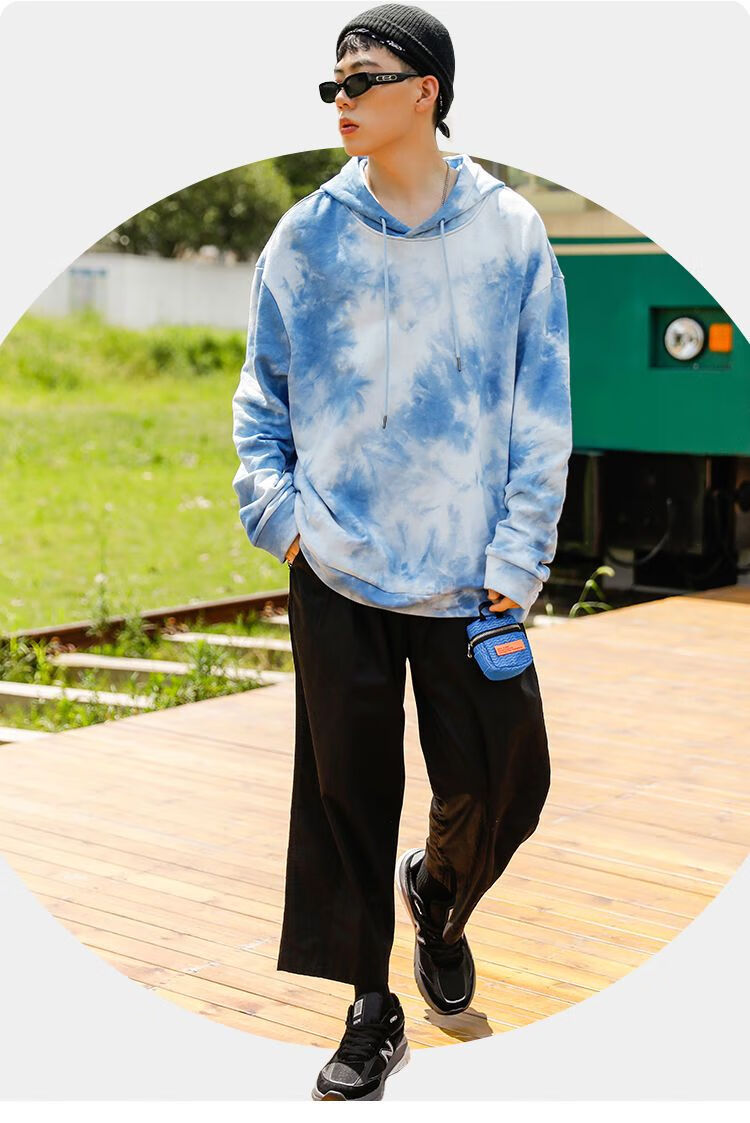 c&a 扎染卫衣男连帽潮牌vintage设计感大码上衣青少年嘻哈外套 扎染粉