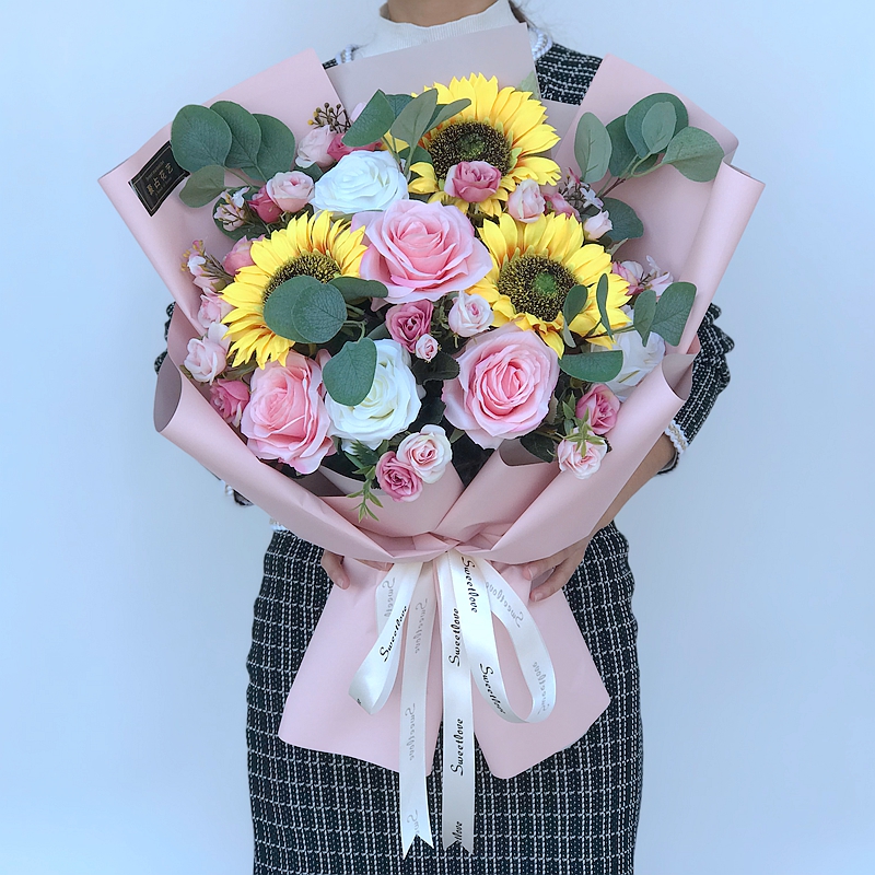 毕业手捧花拍照假花道具交车年会仿真花束大颁奖情人节生日礼物女香槟