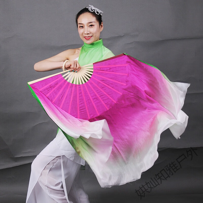 秧歌扇子 原版咏荷舞蹈扇六月清河真丝大扇加长跳舞扇茉莉花古典舞